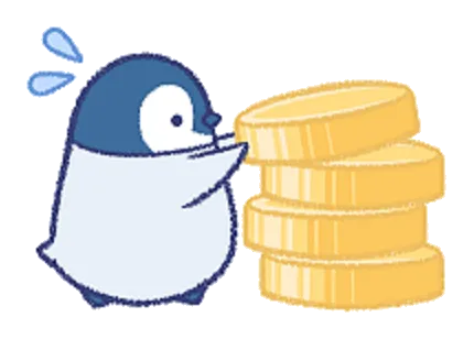 コインを積み上げるペンギンのイラスト(青木洋輔のアイコン)